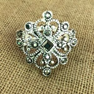 Ornate Silver Ring with Marcasite Stones Regal